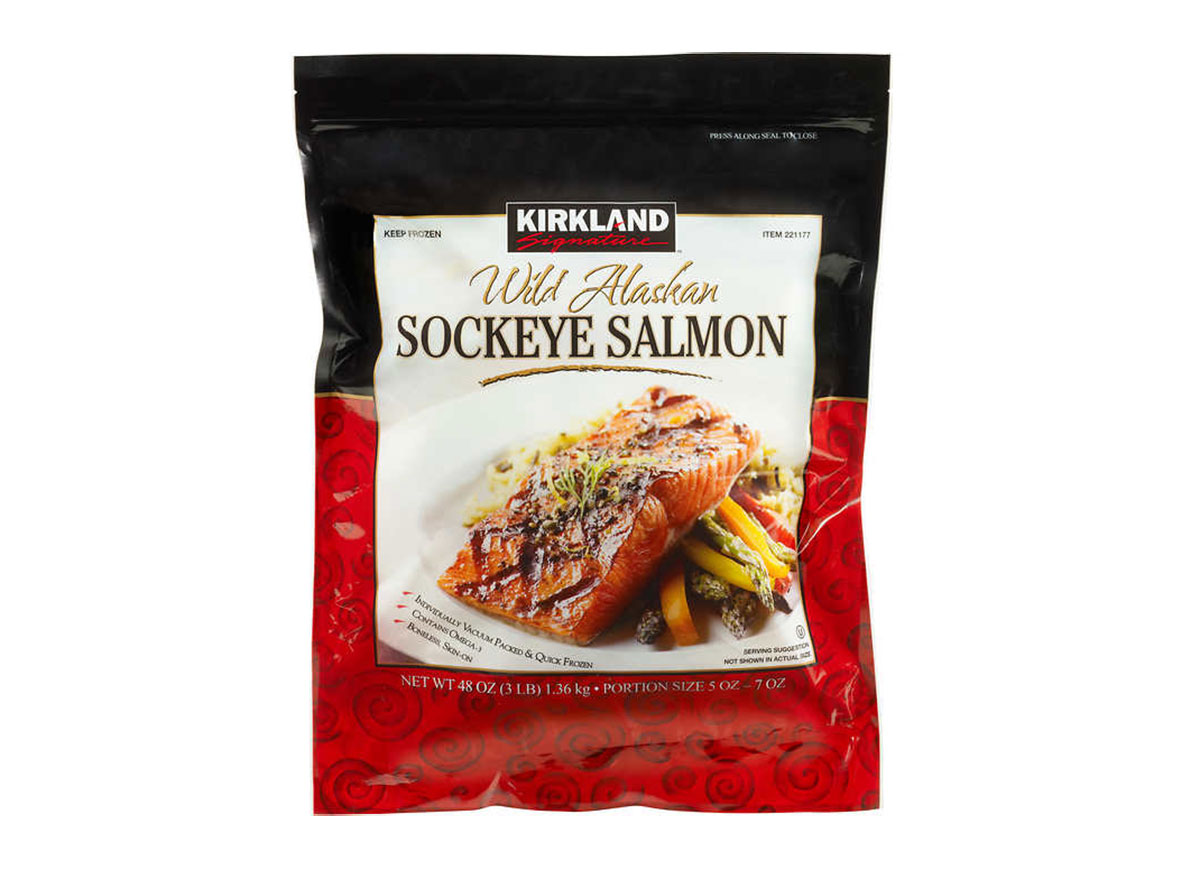 bag of kirkland signature frozen wild salmon