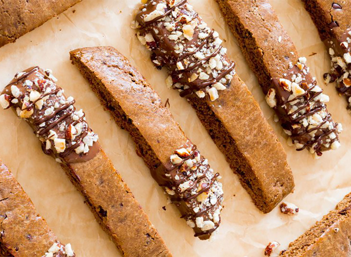 mocha chip biscotti cookies on wax paper