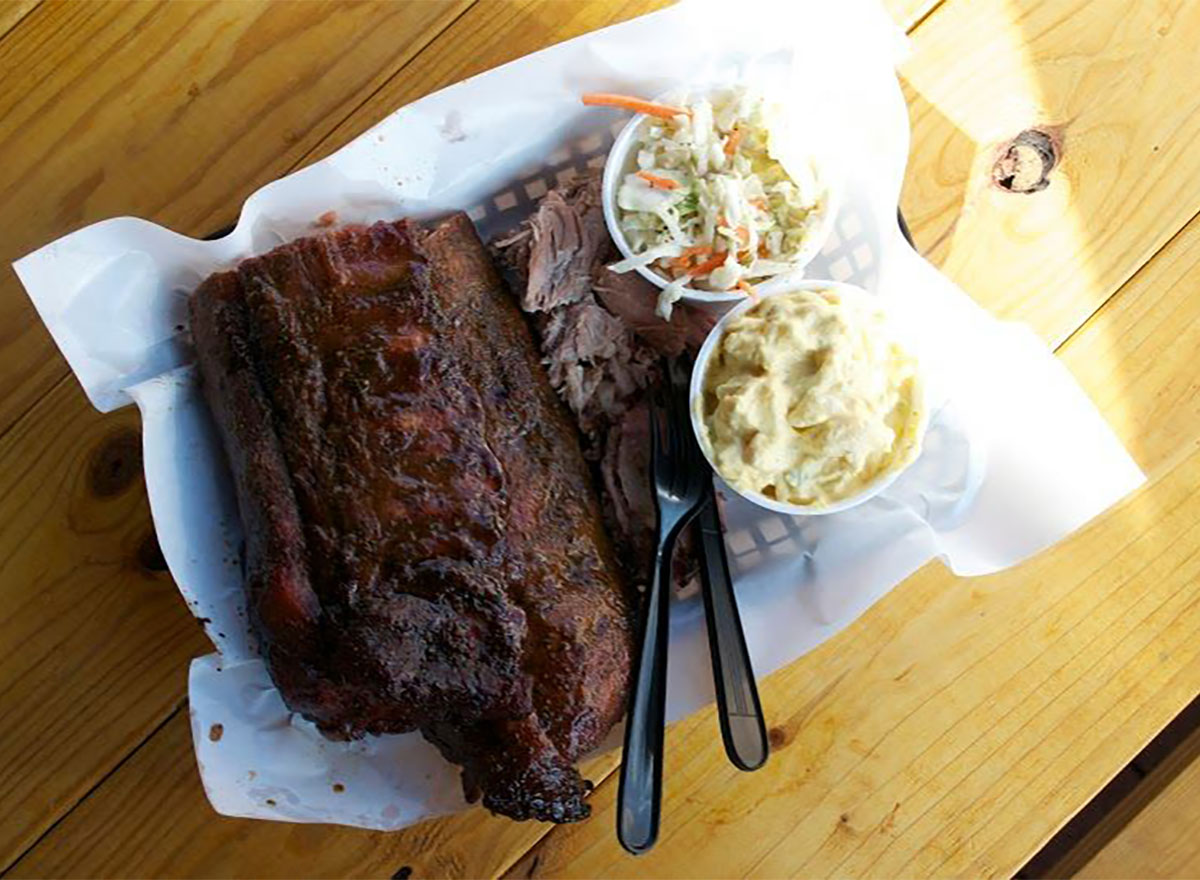 plate of bbq ribs with coleslaw