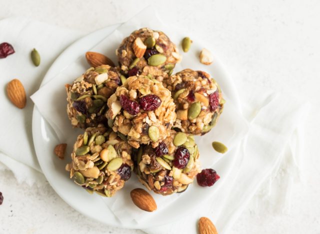oat bites made with almond nuts and pumpkin seeds cranberries energy balls