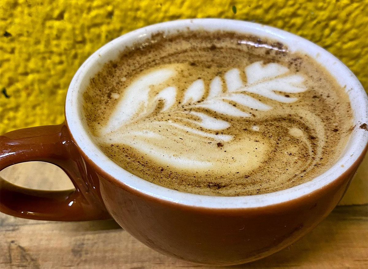 latte in a red mug