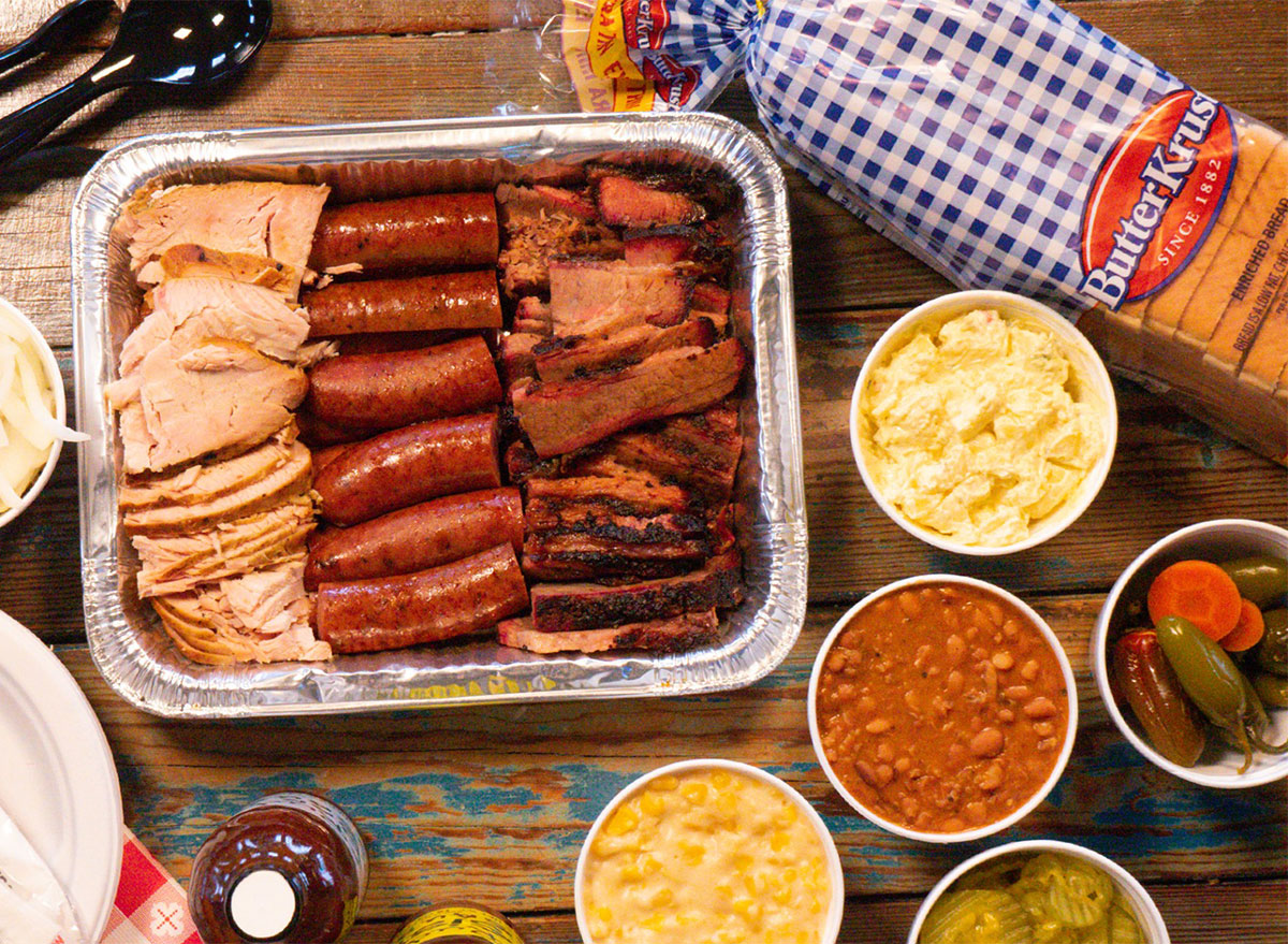 plate of bbq with sides