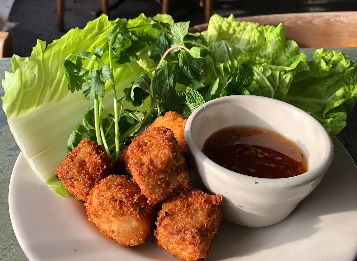 coconut tofu with lettuce and dipping sauce
