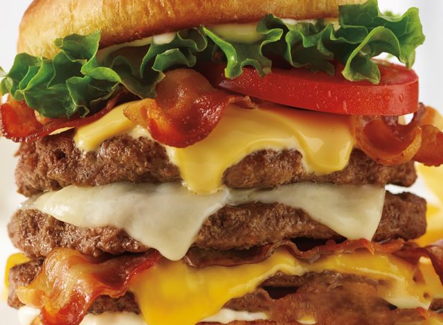 friendly triple layer bacon cheeseburger