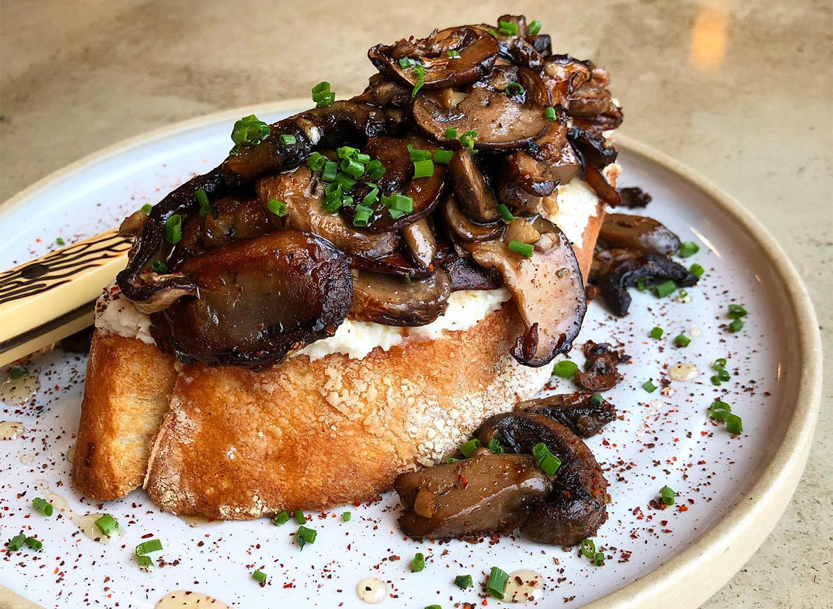 mushroom toast on a plate