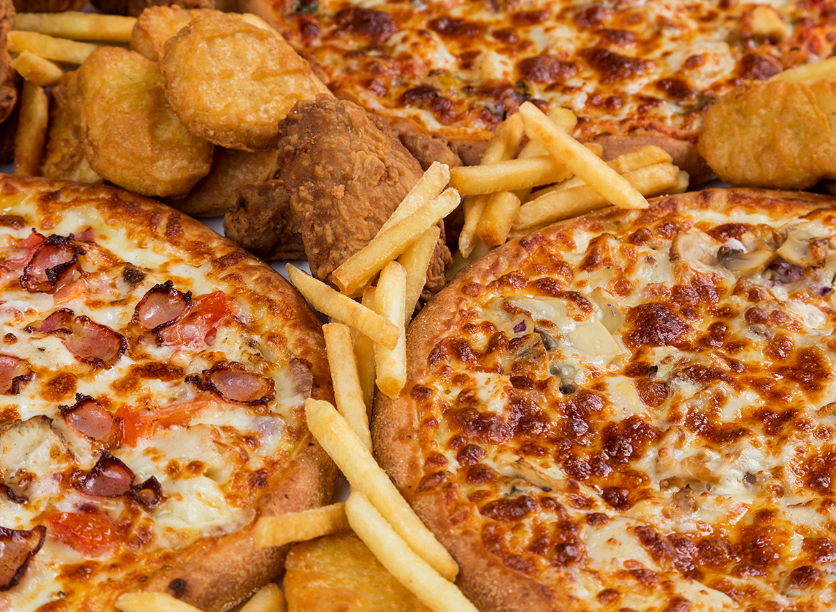 pizza chicken nuggets and fries