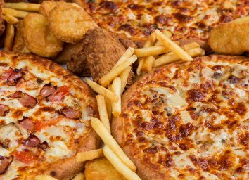 pizza chicken nuggets and fries