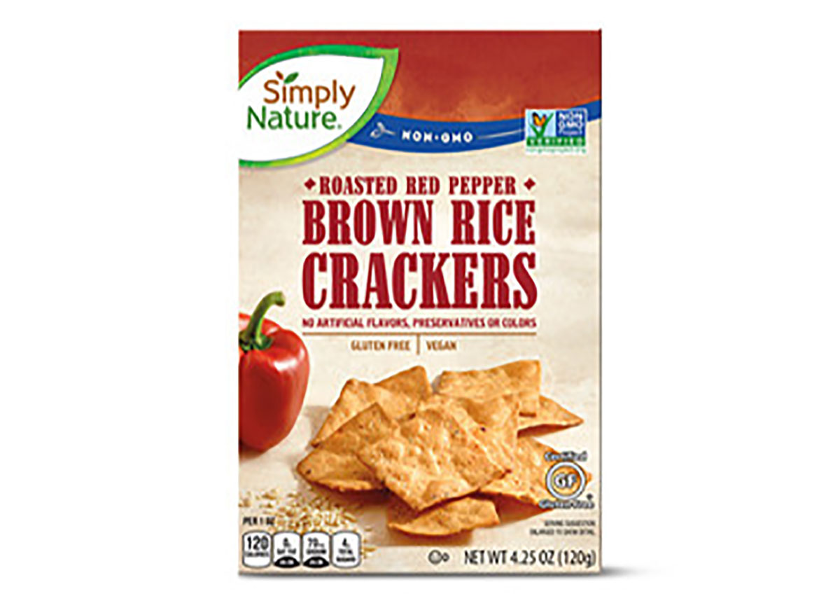 box of simply nature brown rice crackers