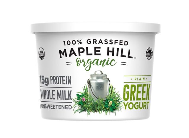 carton of Greek yogurt on a white background
