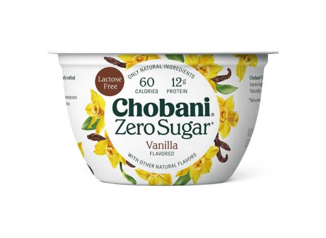 carton of Chobani zero sugar on a white background