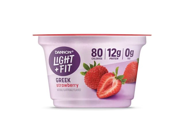 container of Dannon yogurt on a white background