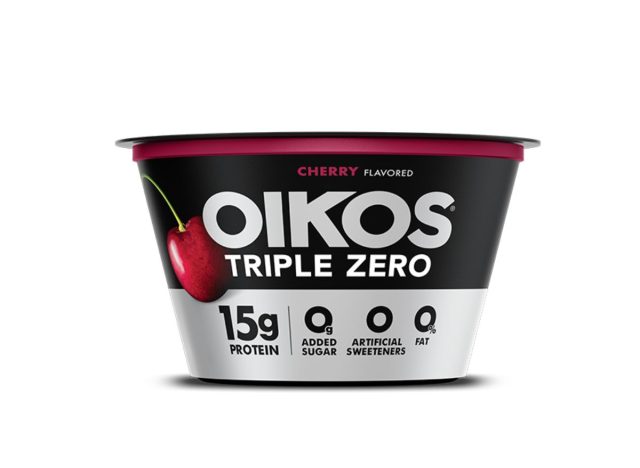 carton of oikos yogurt on a white background
