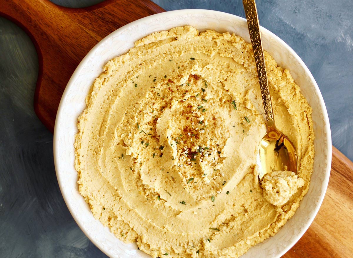 peanut butter hummus with savory toppings