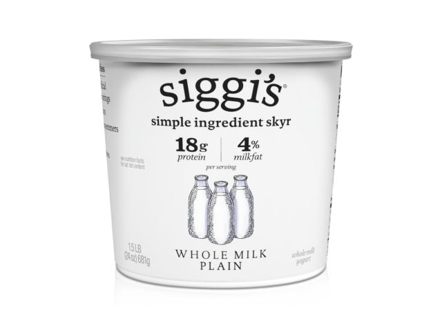 container of siggi's skyr yogurt on a white background