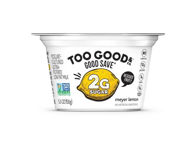 container of lemon yogurt on a white background