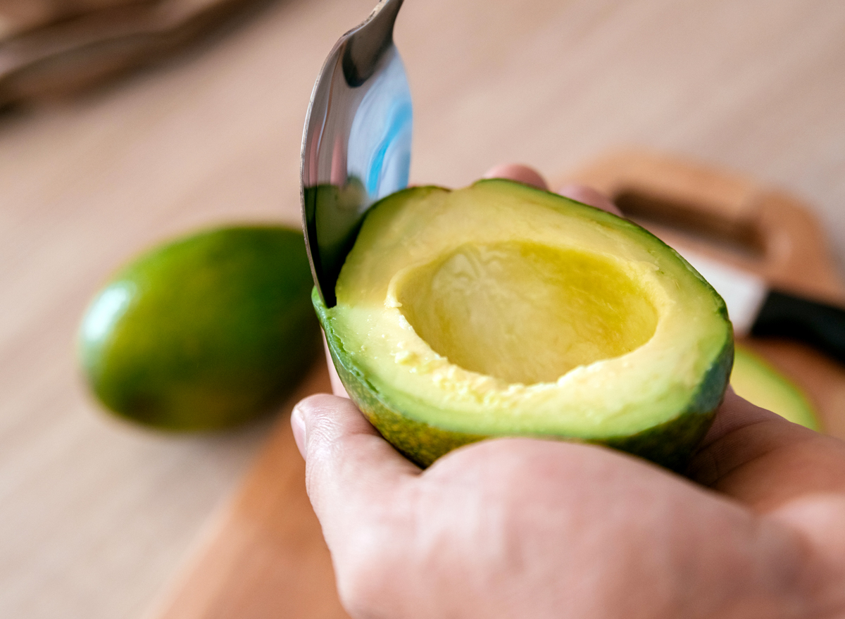 scoop avocado out of peel cut