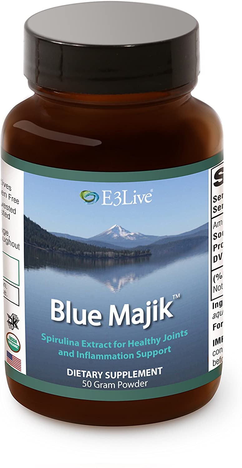 blue majik spirulina powder in jar