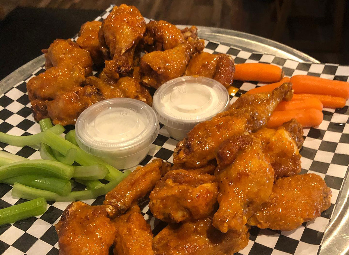 platter of chicken wings with ranch dip