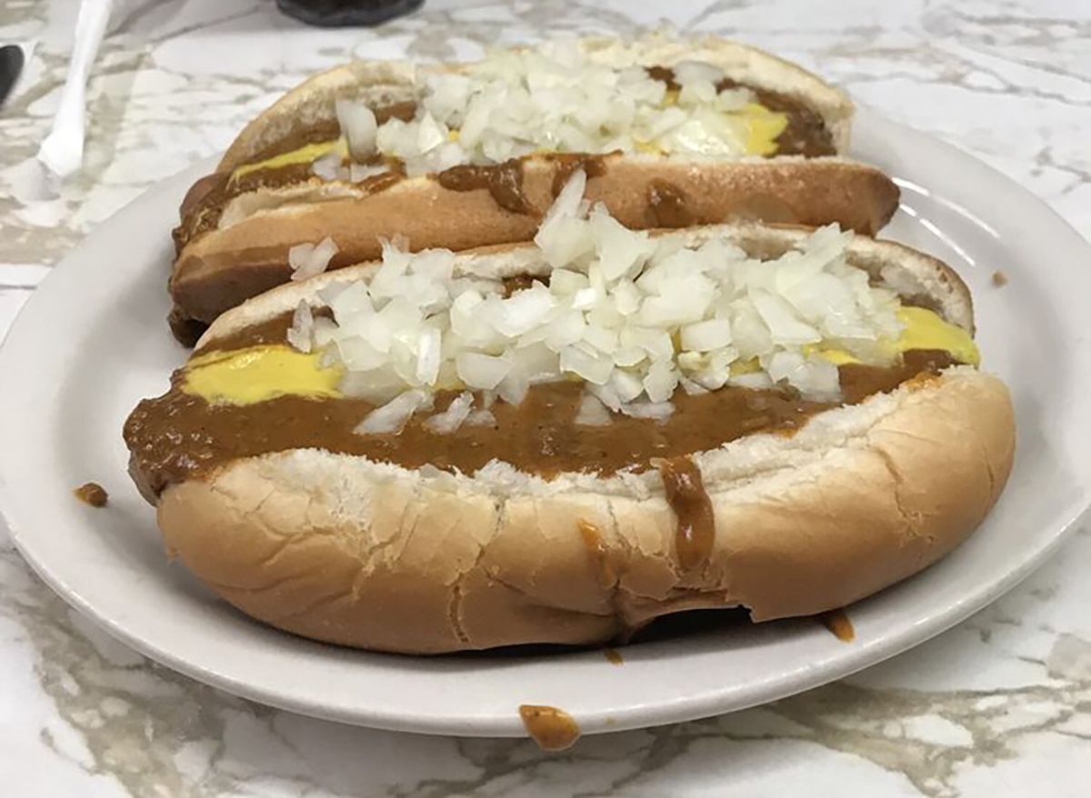 chili cheese hot dogs on a plate