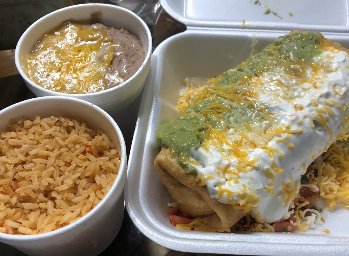 chimichanga with rice and beans
