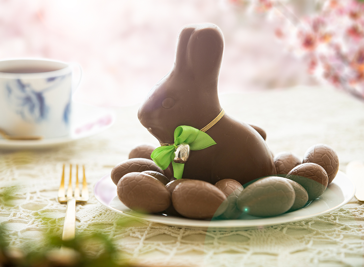 chocolate easter bunny with chocolate eggs