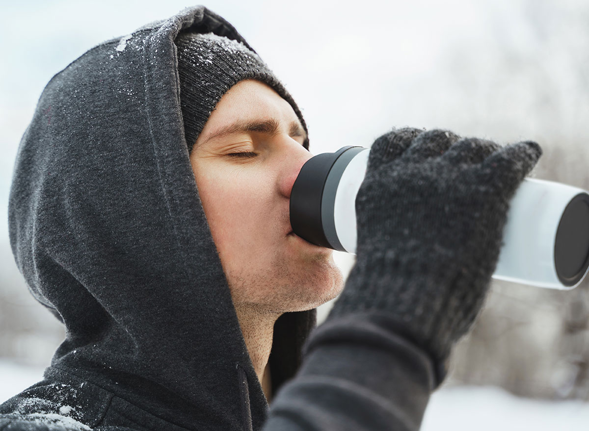 drinking coffee