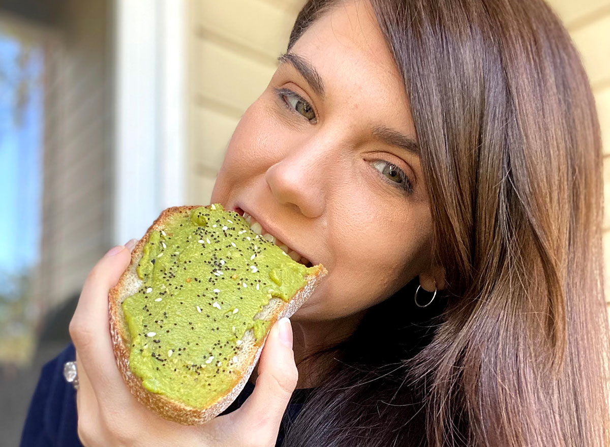 Julia Guerra eating Dunkin avocado toast