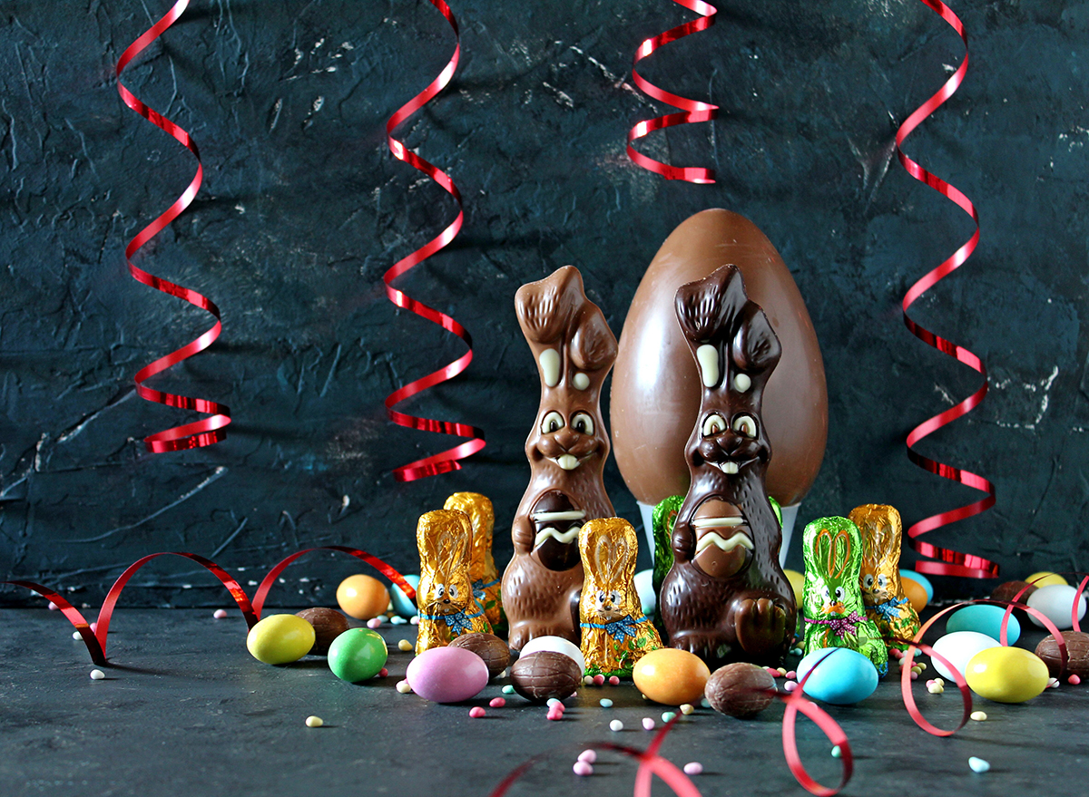 easter candy with chocolate bunnies and eggs