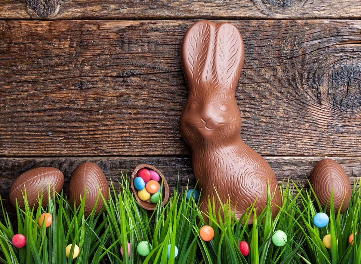 chocolate easter bunny with chocolate eggs