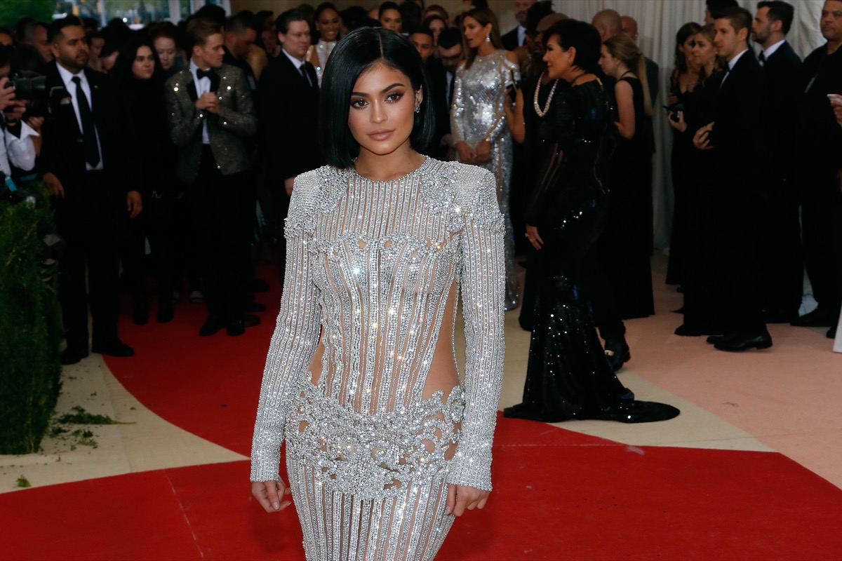 kylie jenner in silver dress on red carpet
