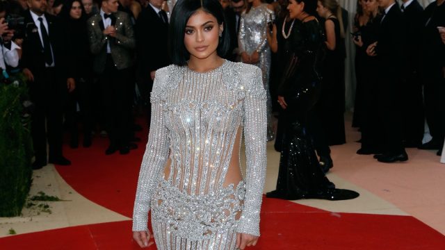 kylie jenner in silver dress on red carpet