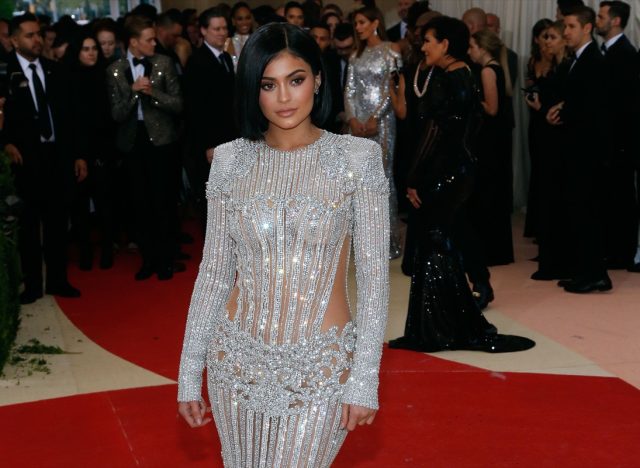 kylie jenner in silver dress on red carpet