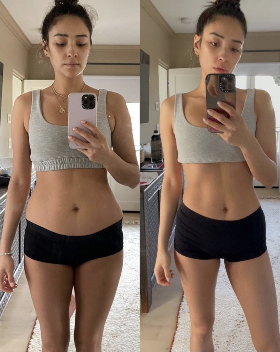 shay mitchell in side-by-side photos of weight loss
