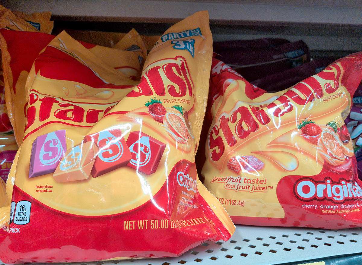 bags of starburst candy on store shelf