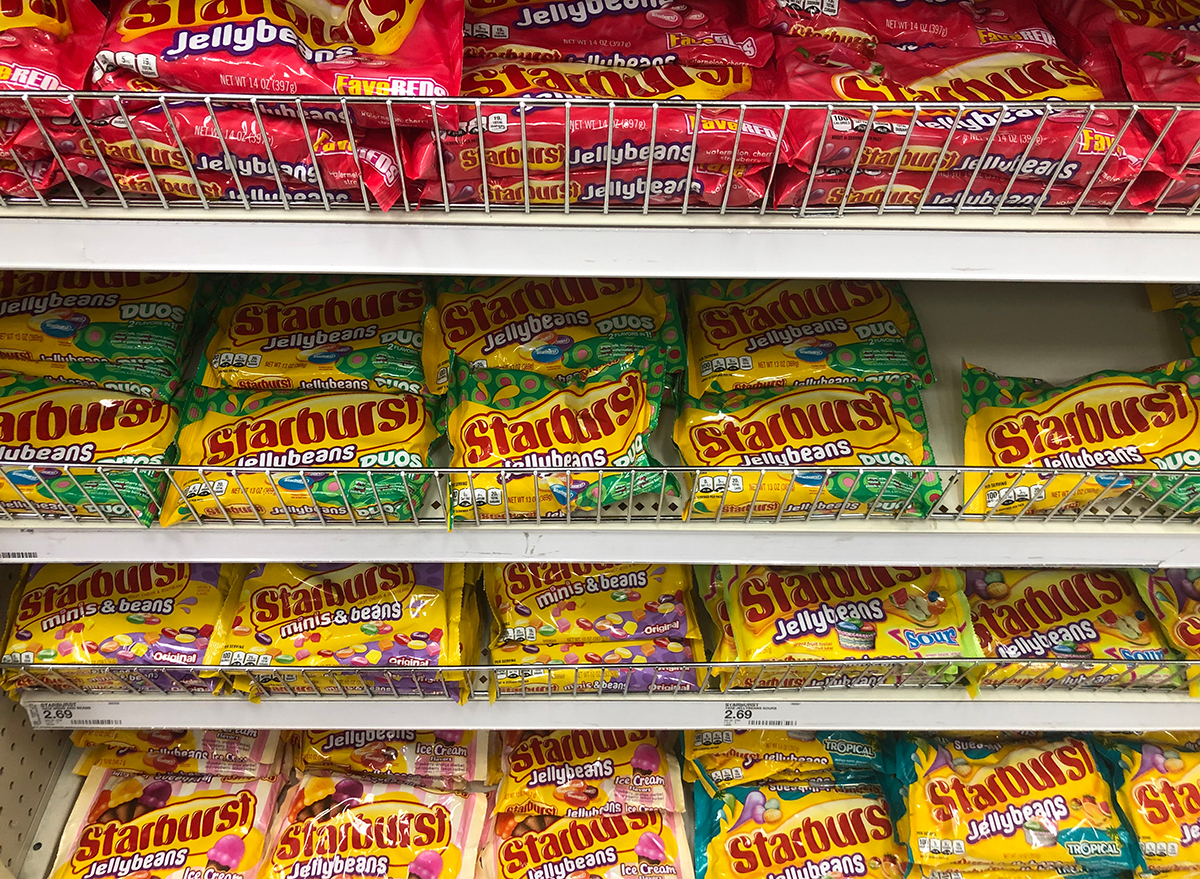 bags of starburst jellybeans on store shelves