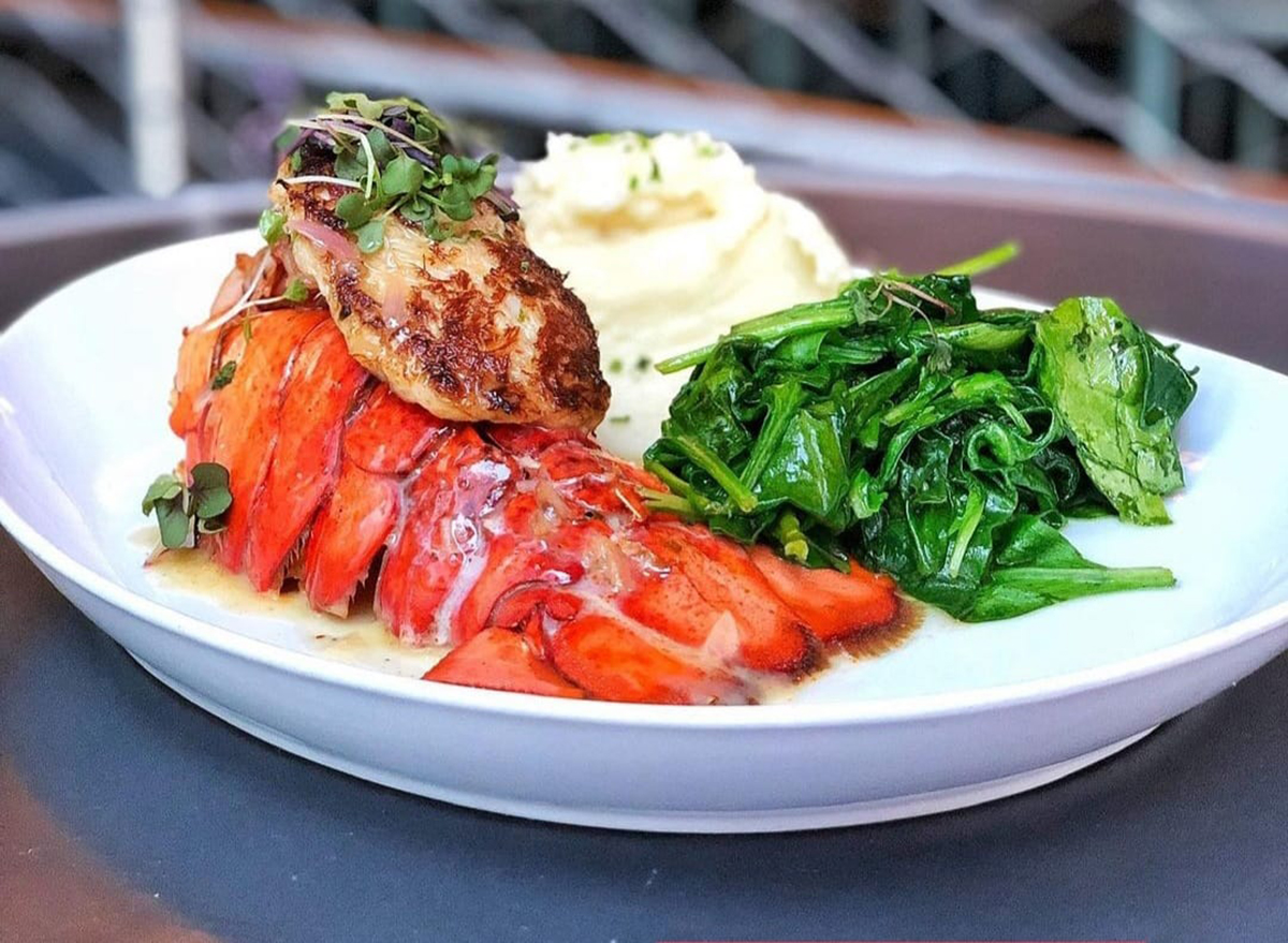 lobster tail stuffed with crabmeat and sauteed spinach