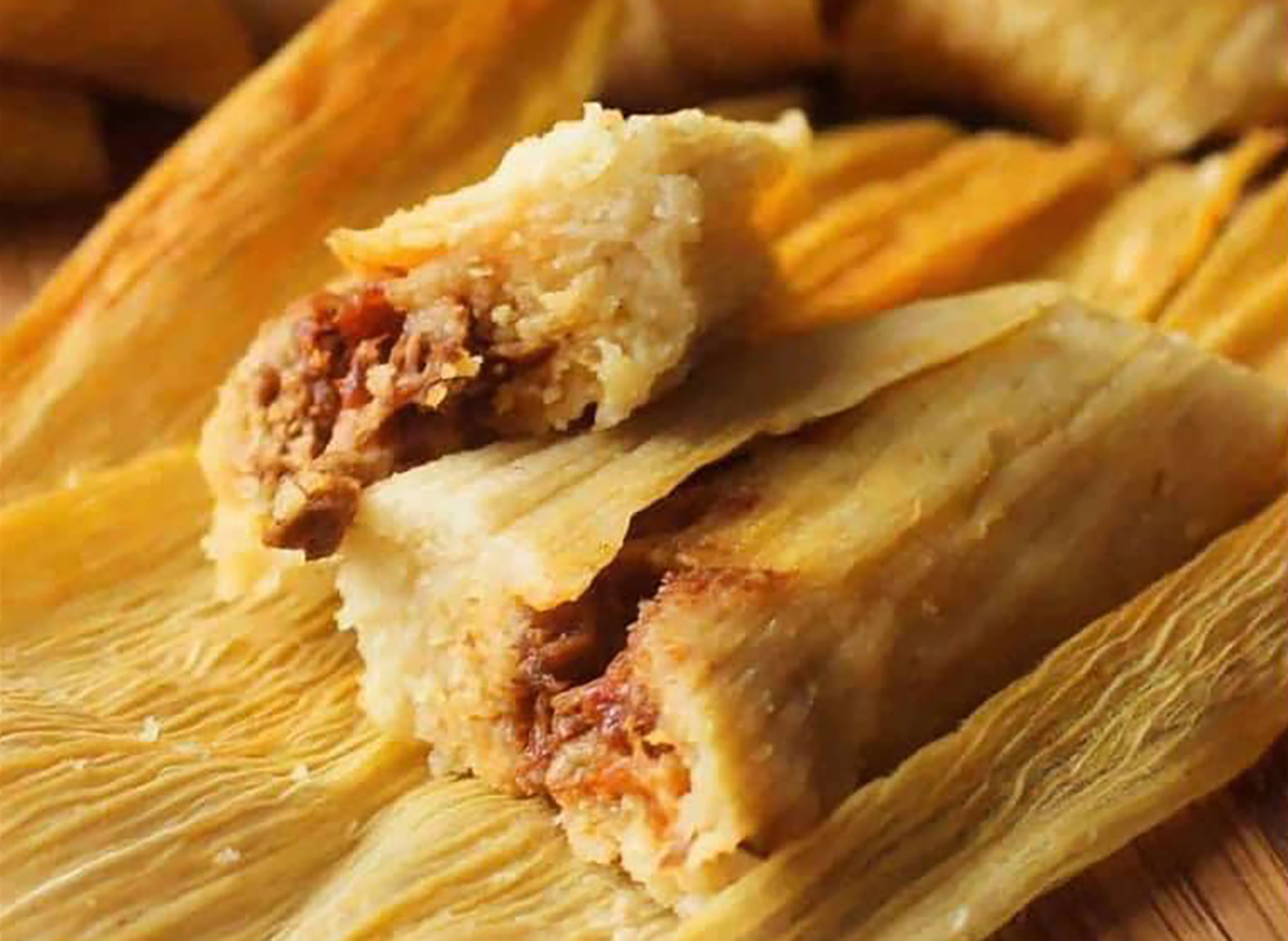 two chicken and pork tamales