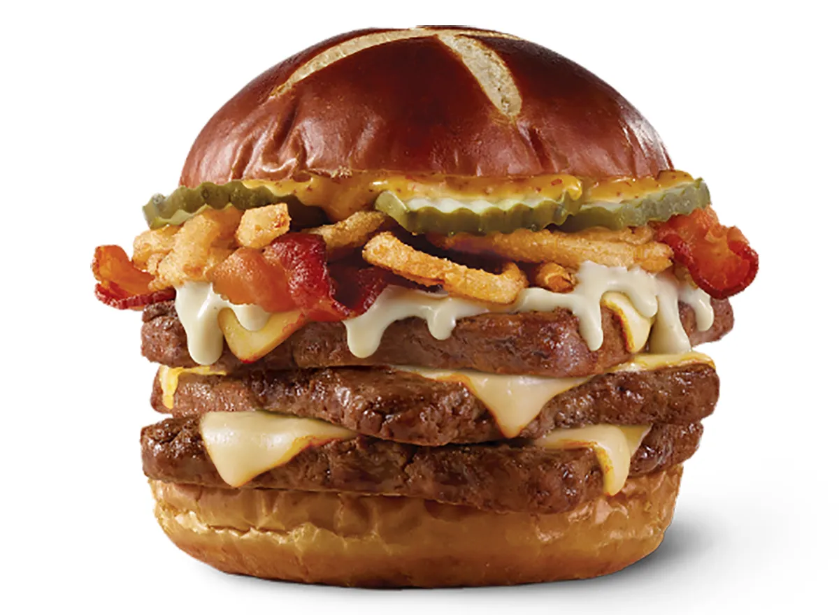 wendys pretzel bacon pub triple burger