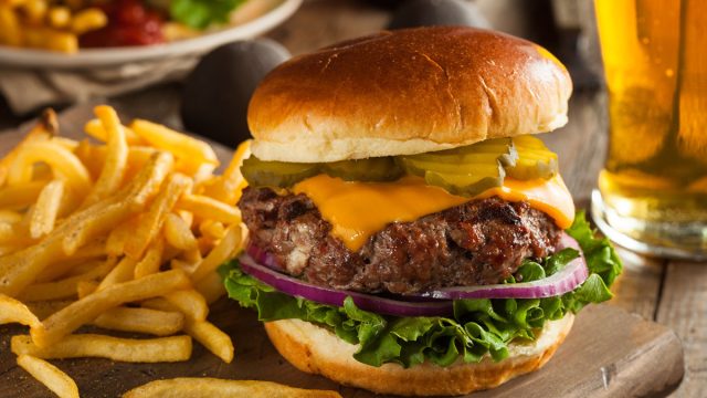 burger fries beer