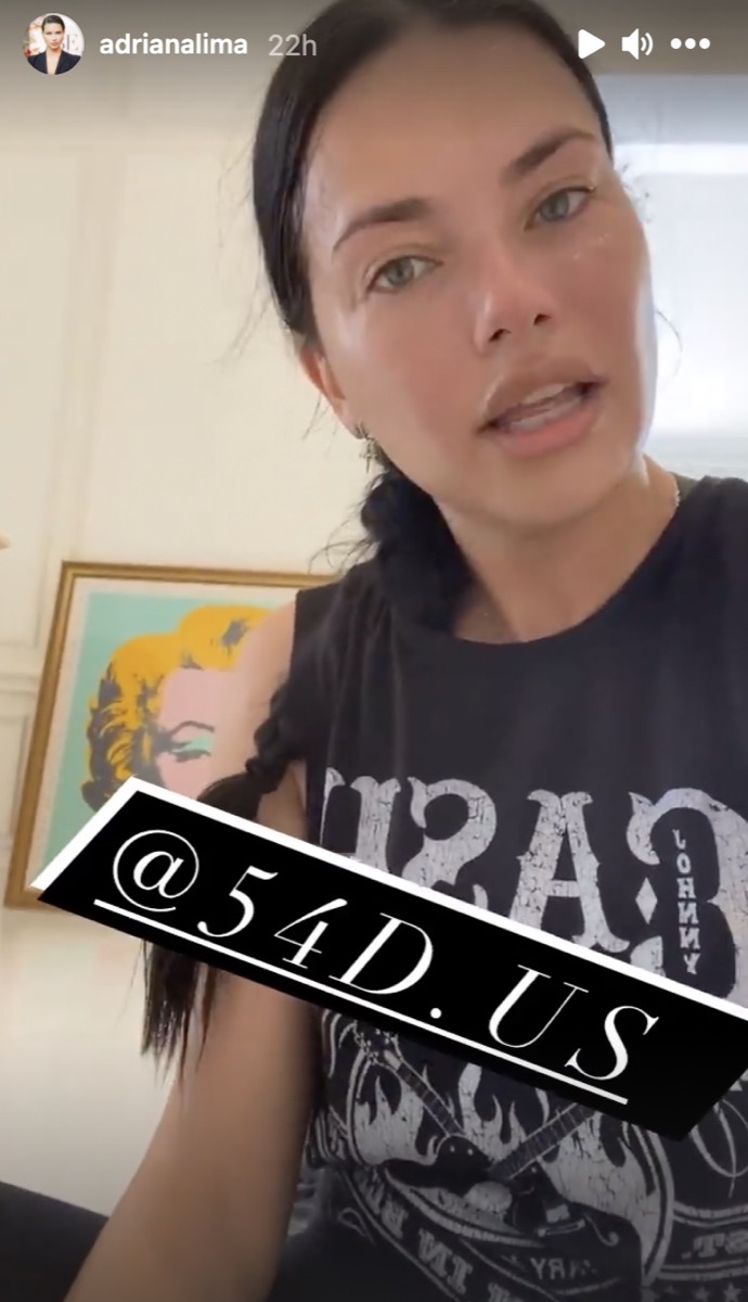 adriana lima in instagram story with "54dus" tagged