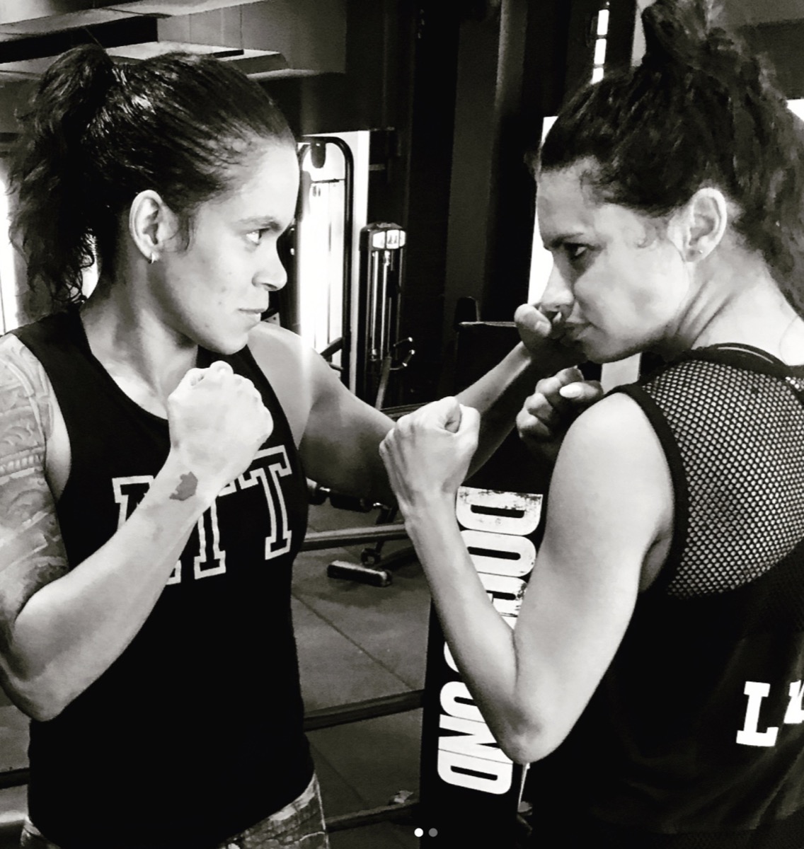 adriana lima boxing in black and white photo