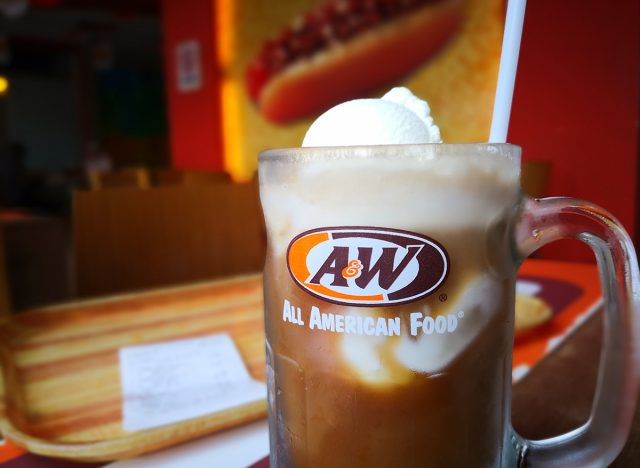 root beer float in glass mug