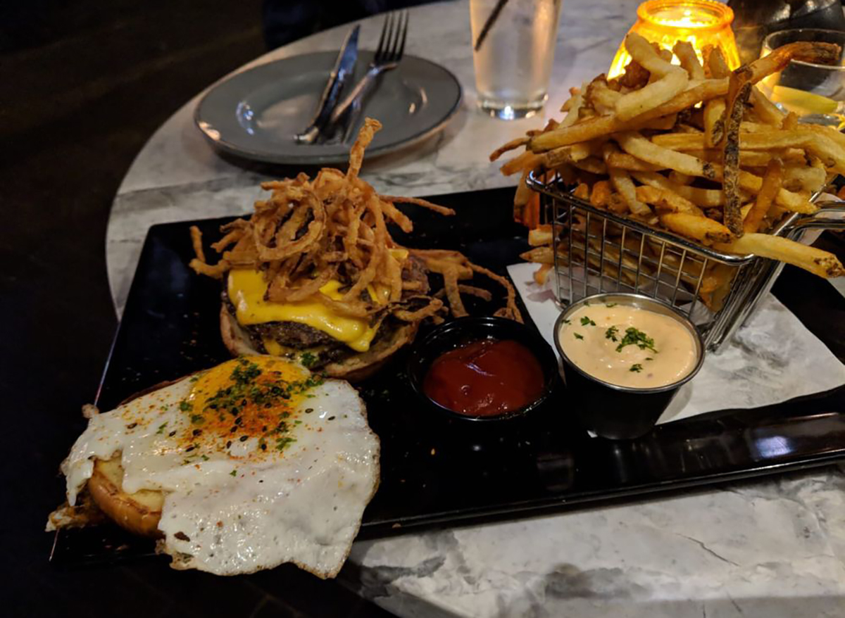 bad wolf burger topped with shoestring fries