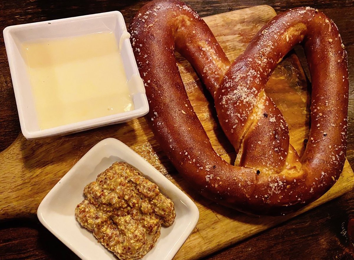 bavarian pretzel with cheese and mustard