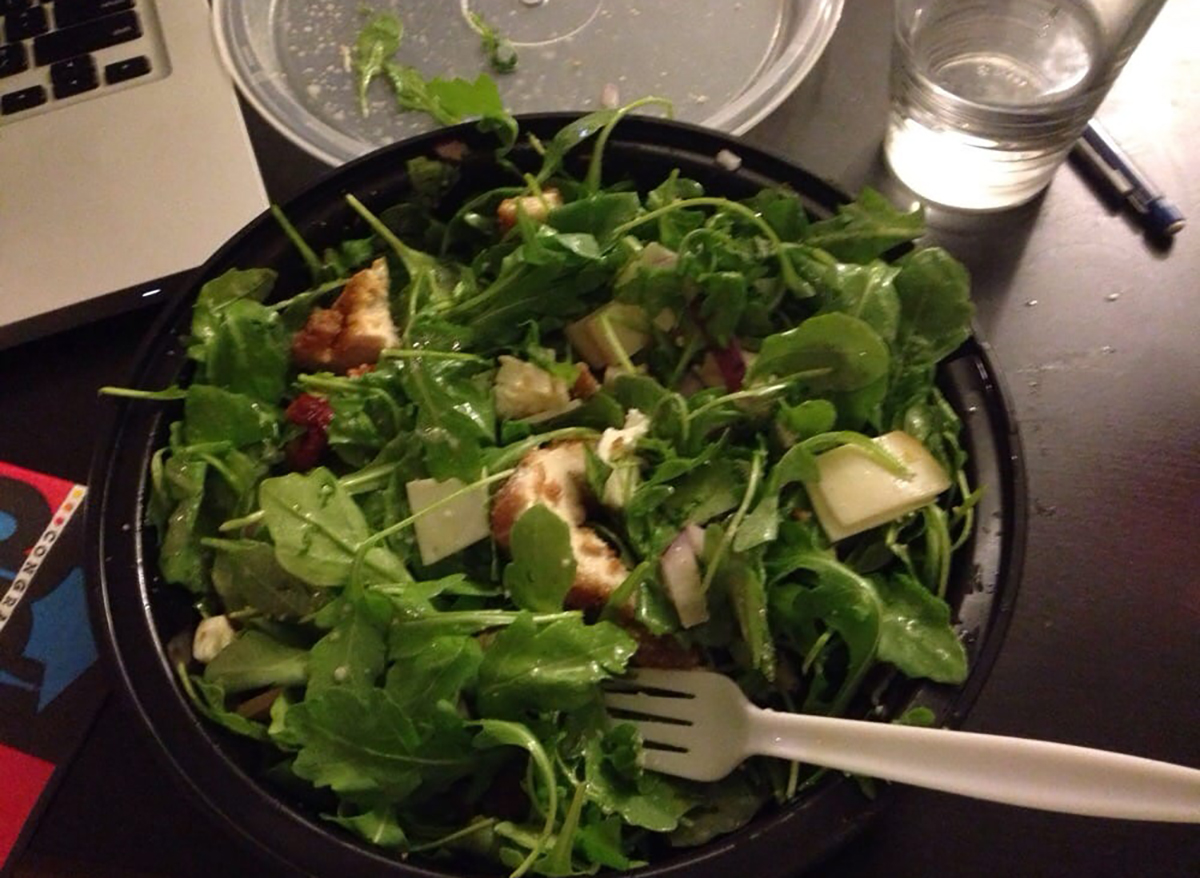 salad with plastic fork