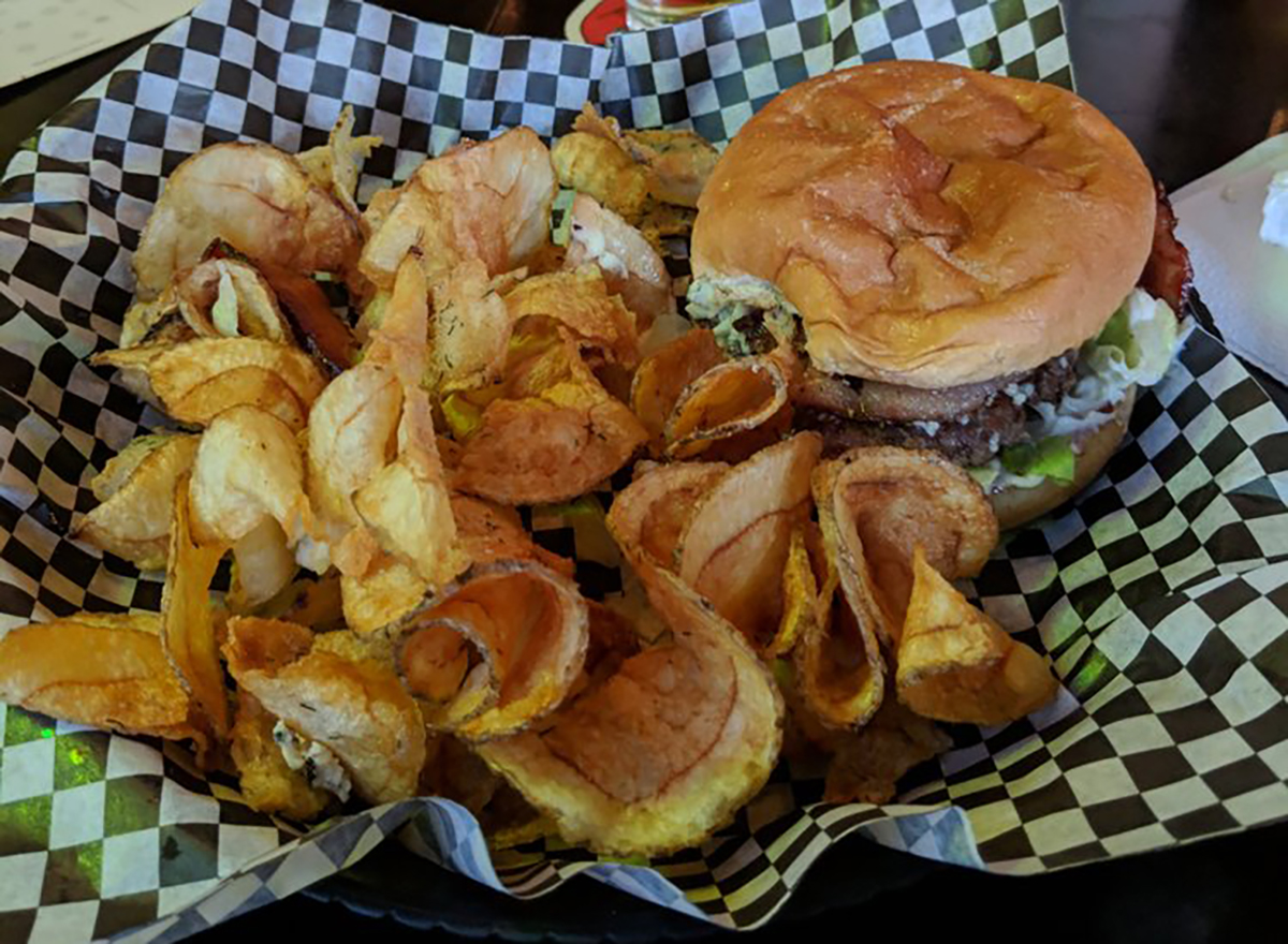 burger with potato chips