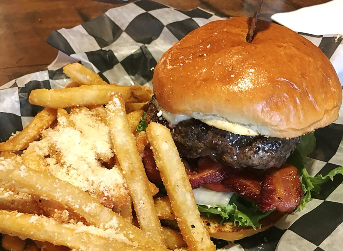 burger with parmesan-covered fries