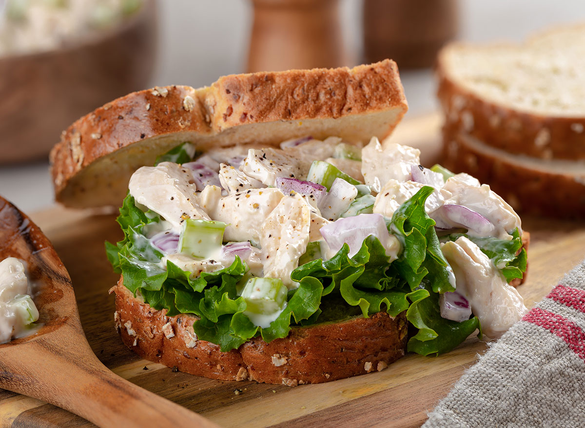 chicken salad sandwich close up