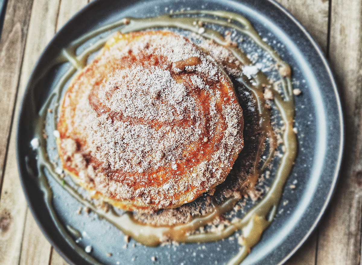 stack of coffee cake pancakes