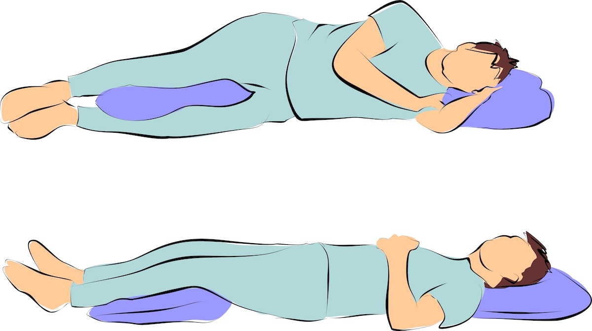 diagram of man sleeping with pillow between his knees